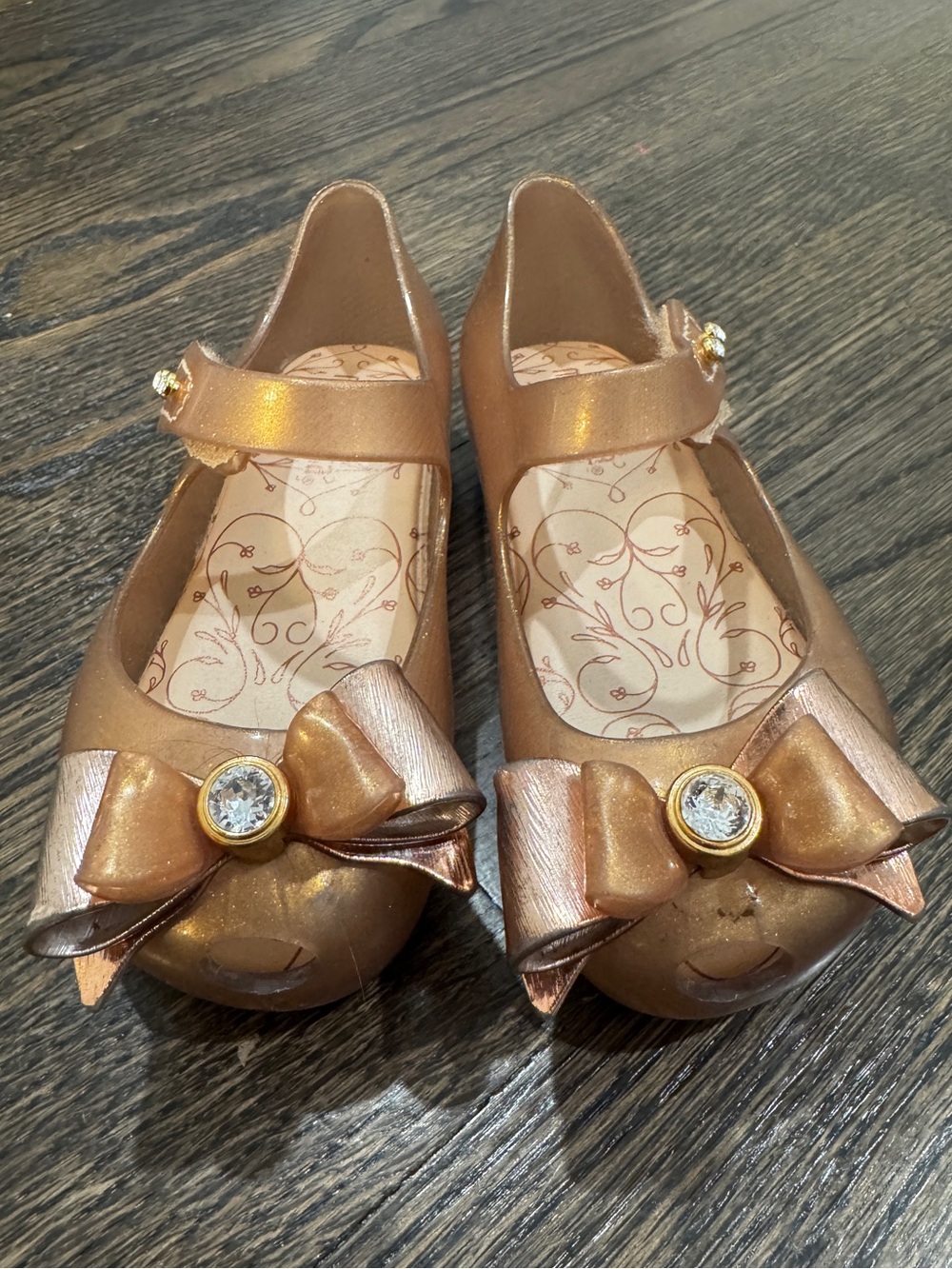 Mini Melissa Ultragirl Swarovski Special Gold Velcro Mary Jane Shoes